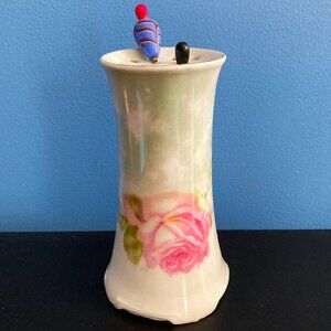 Antique German floral hat pin holder with 2 pins